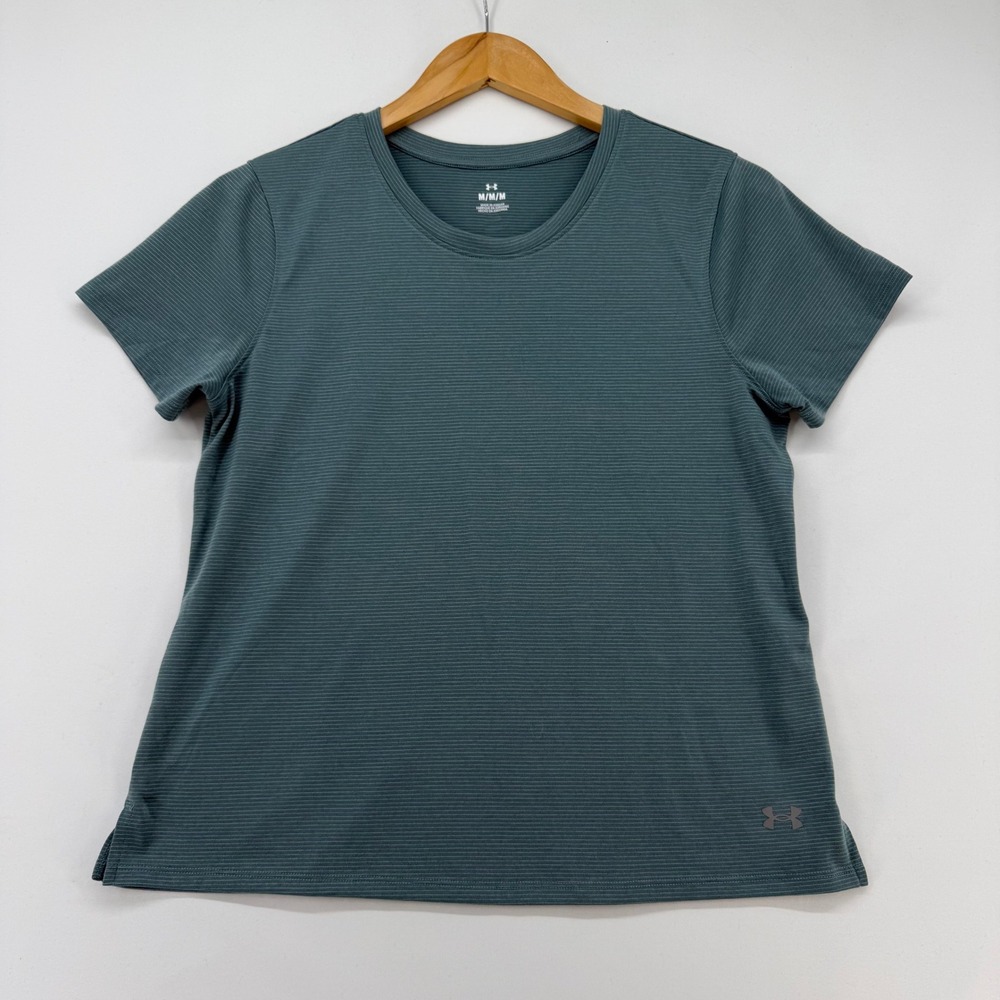 Under Armour Womens Short Sleeve Athletic Tee Teal Micro Stripe 1382434 Medium